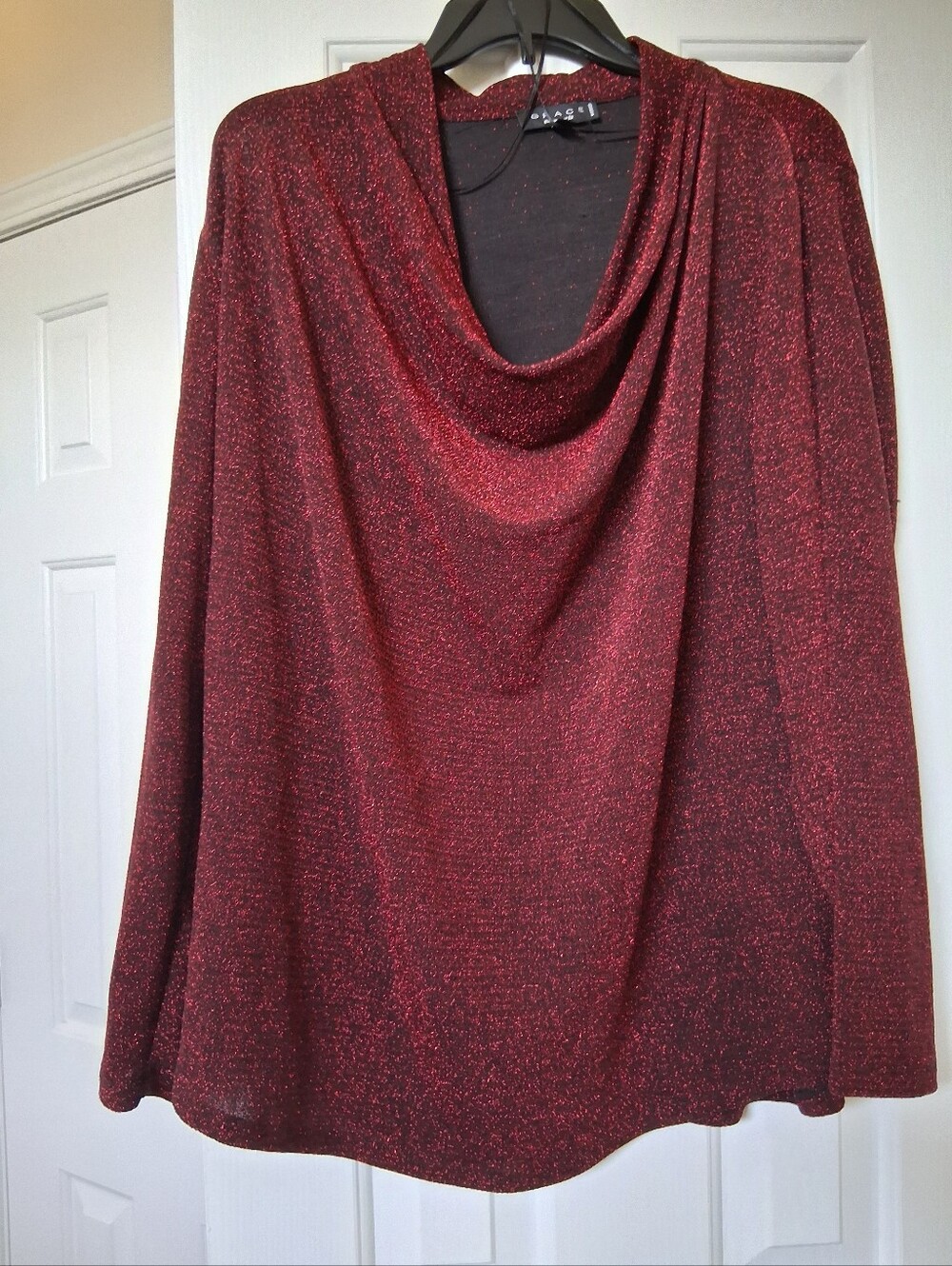 Grace Metallic Cowl Neck Sweater - Red
